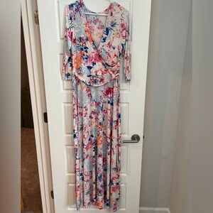 Floral Maxi  Wrap Dress maternity size large Pink Blush